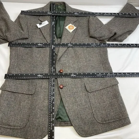 Vintage Kingsridge Tweed Blazer Mens 44R Wool Preppy Academia Leather Button USA - Picture 11 of 12